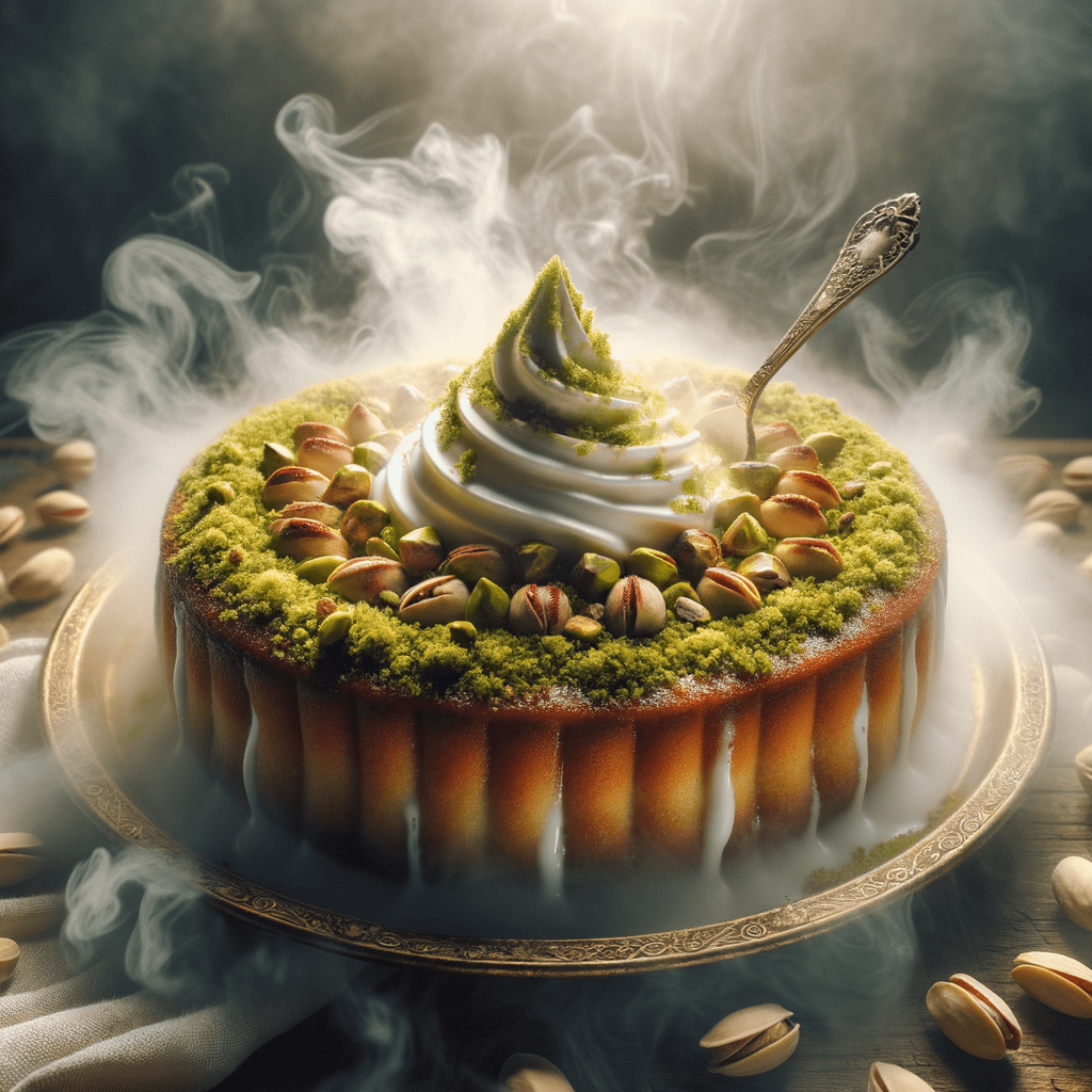 جربي صنع بسبوسة رمضان بالقشطة والفستق الحلبي