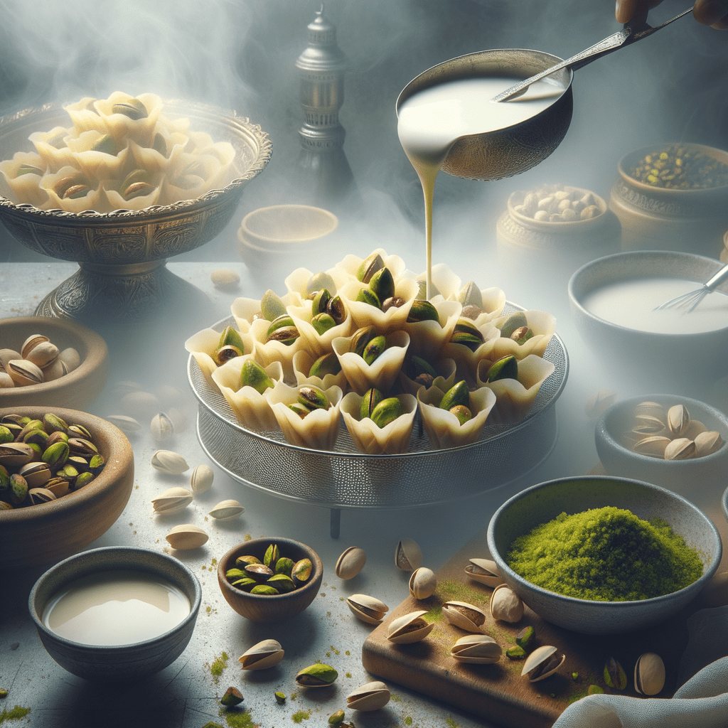 خطوات صنع القطايف بالقشطة والفستق الحلبي اللذيذة